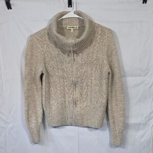 Janabelle Women's Beige Cable Knit Sweater Zip Up Size Small (W612)